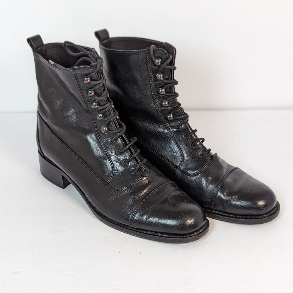VINTAGE Clif Italian Made Black Leather Lace Up Boots
